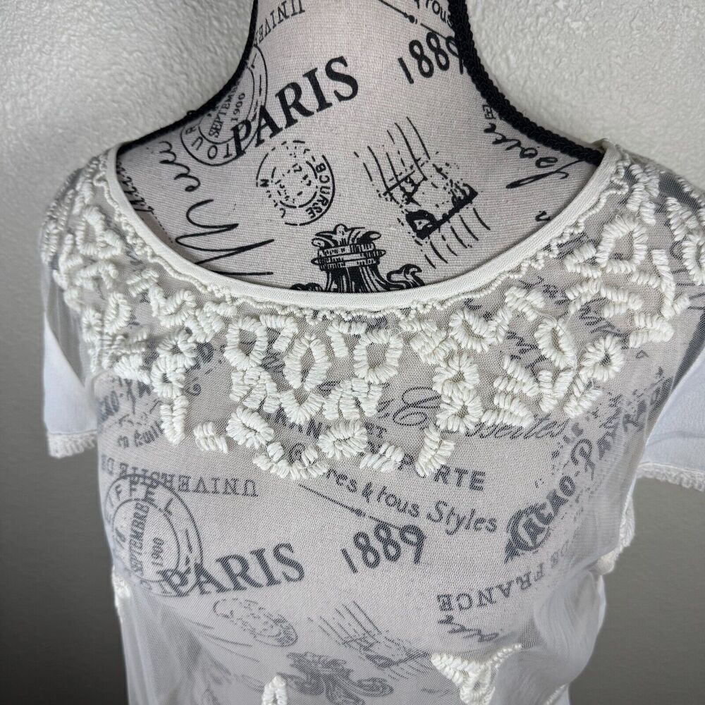 Anthropologie Maeve Lace Floral Embroidered Sheer Flowy Blouse Ivory Sz 14 Boho - Picture 2 of 12